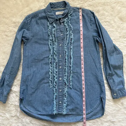 Anthropologie Pilcro Shirt Juni Ruffled Denim Buttondown Blue XS NWT New