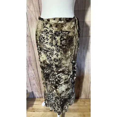 Norton Mcnaughton  Brown Floral Wrap MIDI Skirt