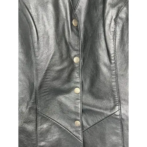 Vintage Mona Mode Genuine Leather Snap Button Black Vest XS to S