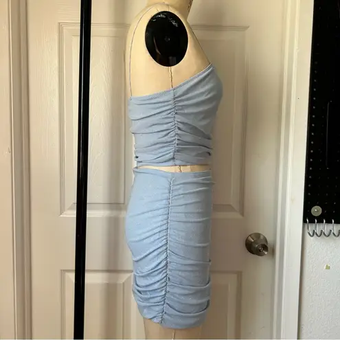 Blue Ruched Mini Skirt Set for Night Out Size M