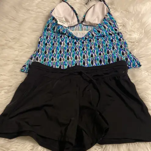 24th & Ocean Black and Blue Swim Set Top and Bottom Shorts size L brand new Size L