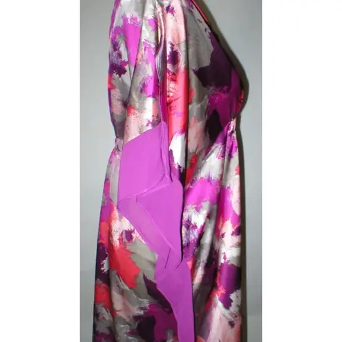 New Womens NWT $68 Satin H Halston Caftan Night Gown S M Cover Up Purple Orange Size M