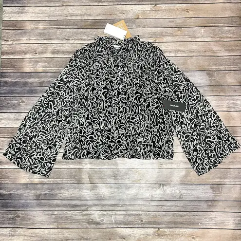 VERO MODA Aware Black White Sheer Camisole Long Trumpet Sleeve Tie Ruffle Large