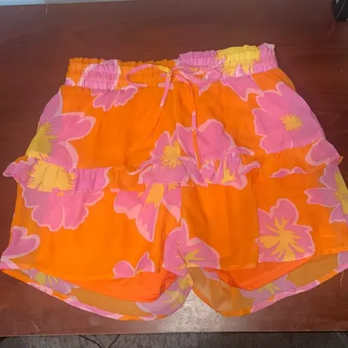 White Birch Shorts Women’s Large Floral Ruffle High Waisted flowy tiered y2k