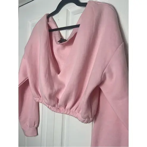 Pretty Little Thing  Pastel Light Pink Off The Shoulder Crop Sweatshirt Sz Large