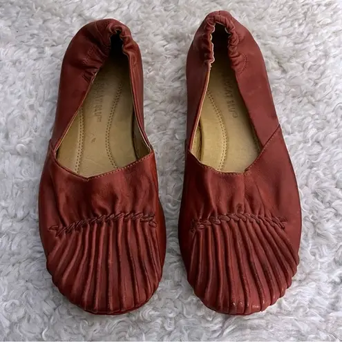 Chocolat Blu  Pleated Leather Slip On Ballet Flat Rust red -Women Size 6