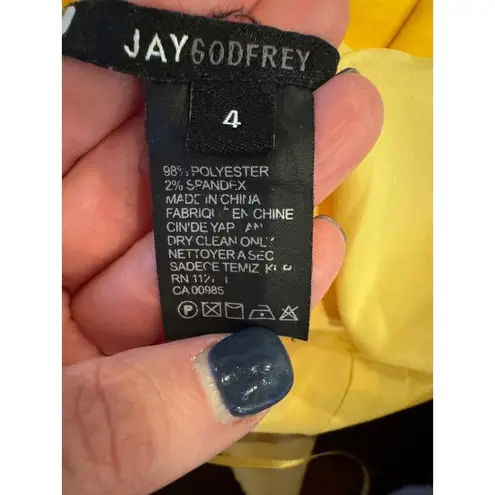 Jay Godfrey Dress Women 4 Yellow Sunflower V Neck Front Ruffle Sheath Midi Party