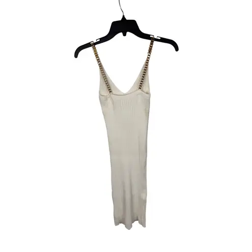 Ribbed Bodycon Mini Dress Gold Chain Strap Sleeveless Party Clubwear size S/M White