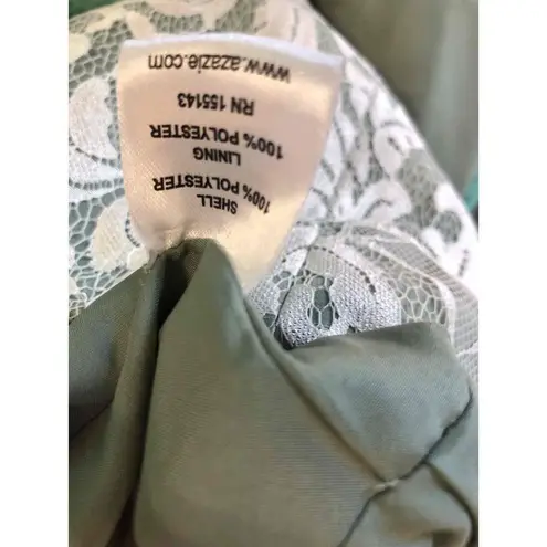 Azazie Lace Overlay Floral Pattern bodice sage bottom Sleeveless Dress A10