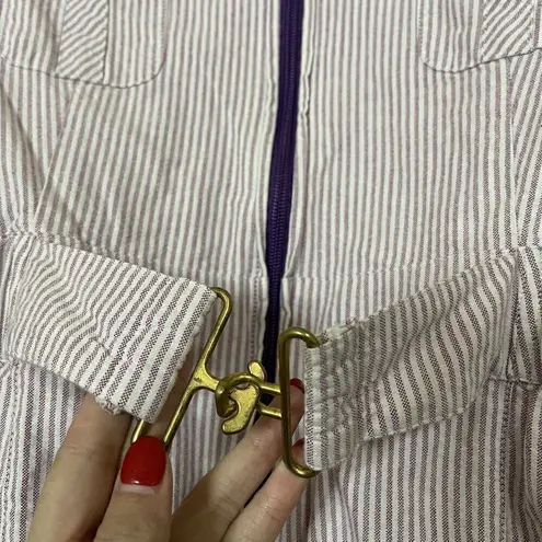 COOGI vintage purple striped cotton full zip long sleeve belted dress size XL
