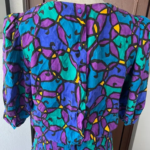 Vintage Lane’s Abstract Multicolor Silk Midi Dress Multiple Size 10