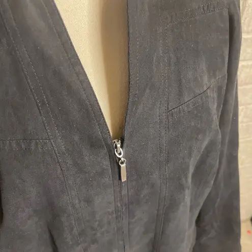 Studio Works Black Zip Front Long Sleeve Faux Suede Collarless Jacket Size 16W - Image 2