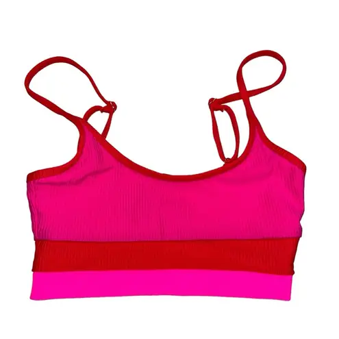 Beach Riot  Fuschia Red Neon Pink Color Block Ribbed Bikini Swim Top size XS - Image 5