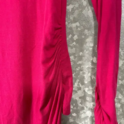 Bisou Bisou Pink Ruched Sides Long Sleeve T-Shirt - Size Medium - Gathered Back