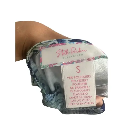 STELLA PARKER Blue Botanical Print Long Sleeve top Size S