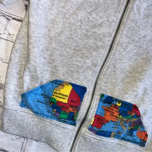 Superdry Full Zip Sweatshirt Medium Gray World Map Womens Unisex Globe Travel