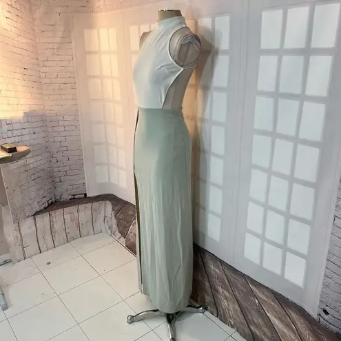 Blithe NWT White Green Open Back Sleeveless Cutout Halter Maxi Dress Small