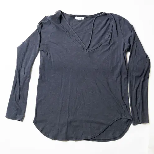LNA Long Sleeve Cotton Slub Ultra Soft Strappy Long Sleeve Tee Shirt Faded Gray