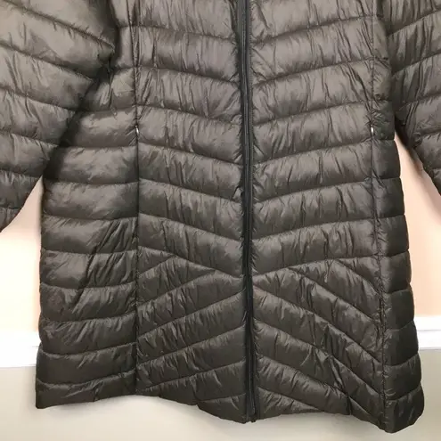 Harvey & Jones Women's Olive Green Nylon Long Line Hooded Puffer Coat Size XXL