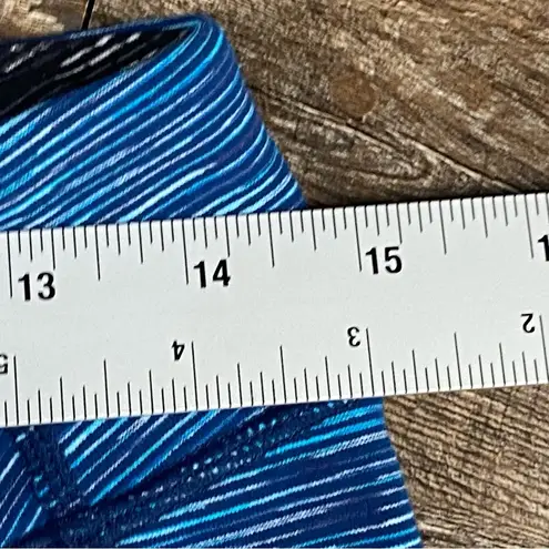 Title Nine Leggings Women M Blue Crop Running Striped Zip Pocket Activewear