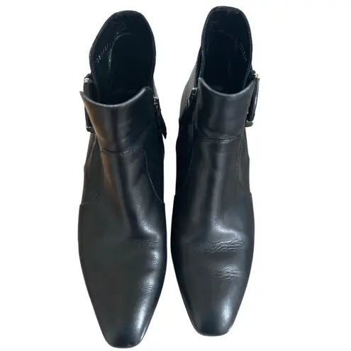 Aquatalia Flambay Black Leather Buckle Moto Ankle Chelsea Boot