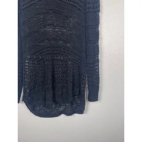 Anthropologie  Women's Long Sleeve Open Knit Tunic Length Sweater Black Sz M