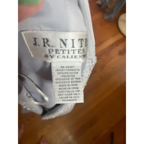 JR Nites by Caliendo Petites Beaded Sheer Sleeve Top Evening Size 12P NWT Gray