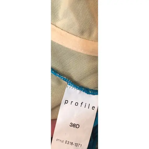 Profile turquoise bikini top with silver medallion center adjustable straps 38 D Blue Size undefined