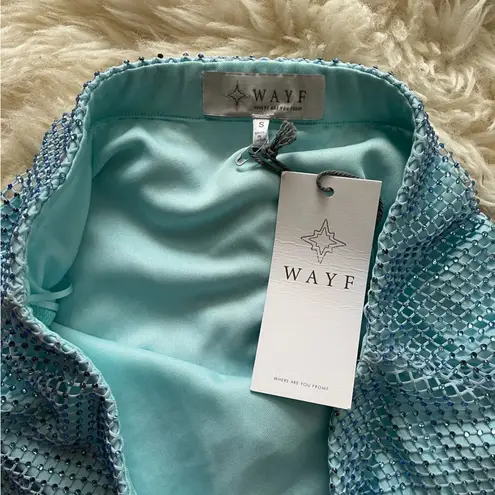 WAYF Blue rhinestone mesh maxi skirt