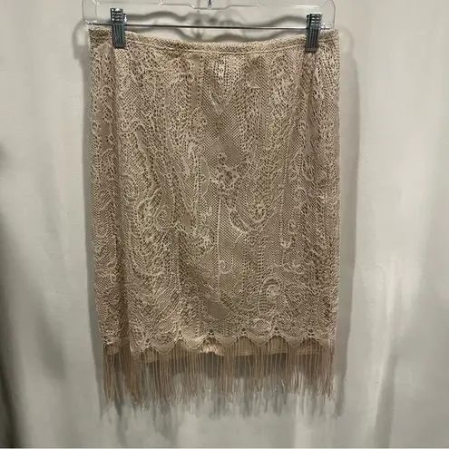Vintage 80’s? coffee with cream lace tassel skirt stretchy boho gypsy festival Tan Size M