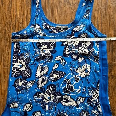 Michael Stars Top Womens Sleeveless Tank Blue Floral Silk Ribbon Trim Size XS