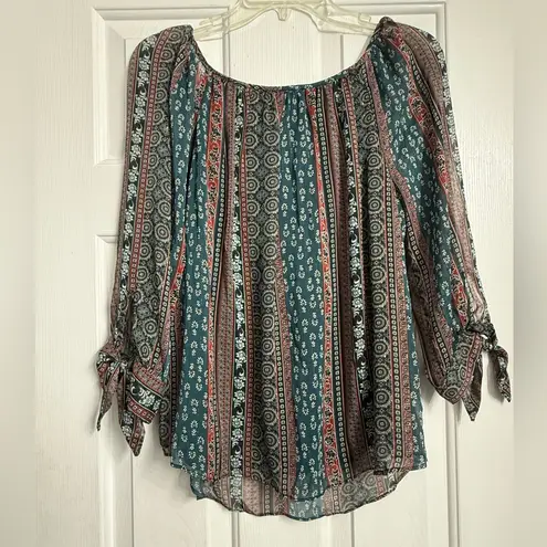 A Byer A. Byer Women's Bohemian Striped Blouse - Green, Red, Black