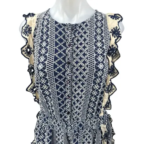 Chloe Laetitia Blue Sleeveless Ruffle Eyelet Cami Camisole Mini Tank Dress S/M