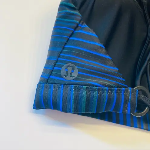 Lululemon  Tidal Flow Net Bikini Swim Top Blue Stripe Tie Back Sz Medium Strappy