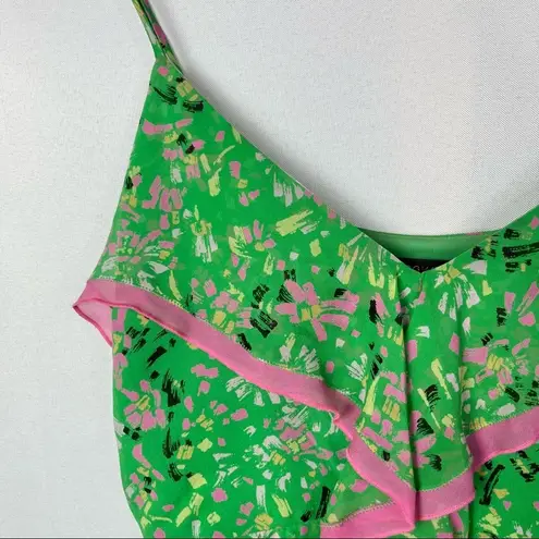 BCBGMAXAZRIA  Lime Green & Pink Y2K Silk Ruffle Cami Tank Top S