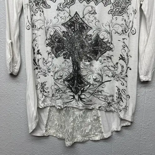 Rhinestone Flowy Womens Top Small Rockabilly Punk Chaotic Academia Streetwear White