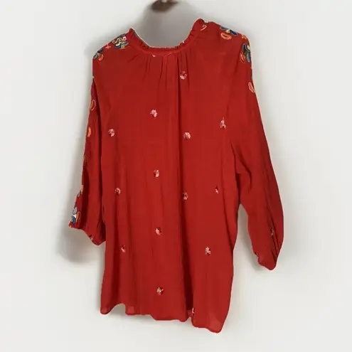 Fig and Flower Floral Embroidered Button Up Shirt 2X Orange Fall L/S Holiday Size undefined