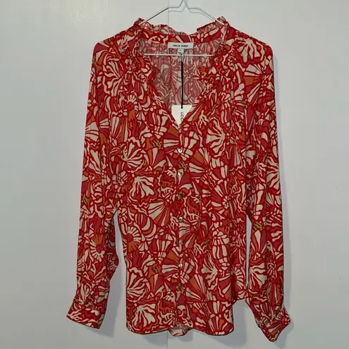 Alex & Jordan Women’s Mod Button Down Long Sleeve Top Blouse Size Large L Pink