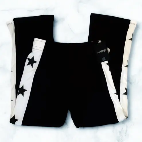 Lauren Moshi NEW S Twany Stars Track Sweat Pants Wide Leg Black Bone NWT