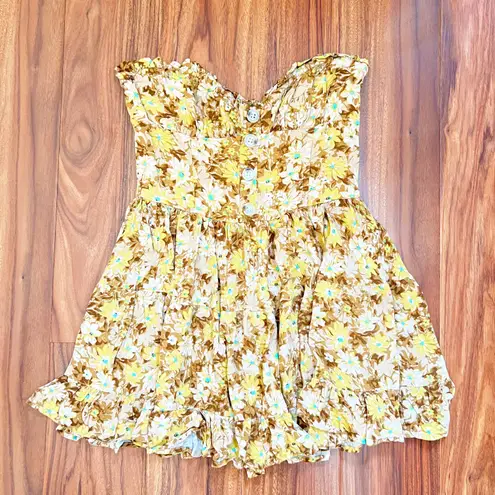 Sky to Moon Yellow Floral Strapless Dress