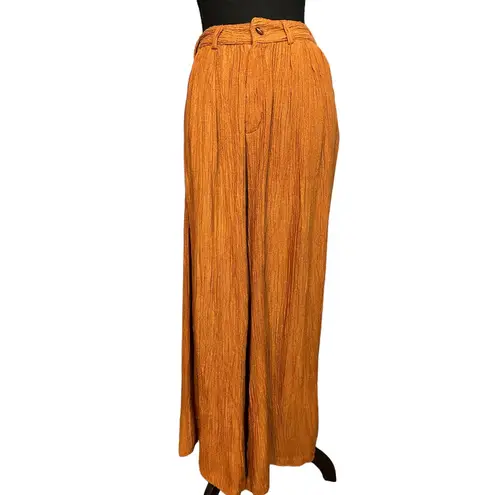 Savannah Morrow Copper Brown Wide Leg Pants SMALL Slouchy Crinkle Designer $420