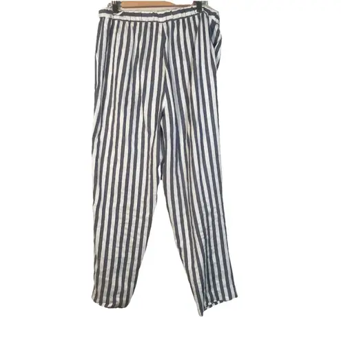 St. John Fashion Fit Trouser Pants Women’s XL Striped White Navy ($395) Resort