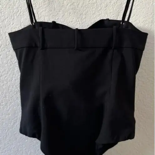 ZARA NWT  Woman Waistband Effect Black Top Bodysuit Size M