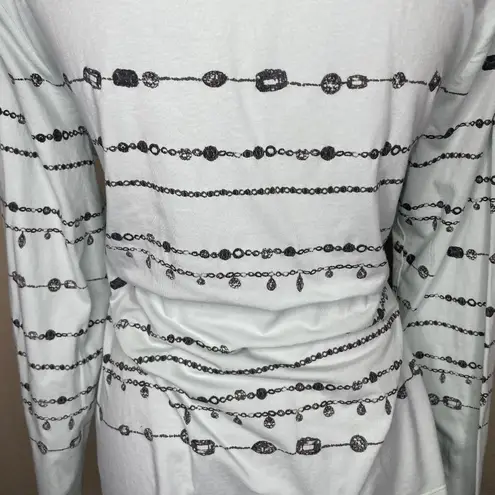 Elle Womens Mint Green Black Striped Rhinestone Long Sleeve Scoop Neck Size XL