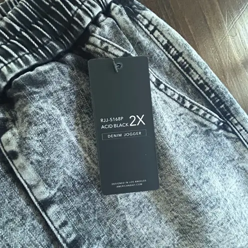 American Bazi Los Angeles Denim Jogger Acid Black Pants Pockets Plus Size 2X