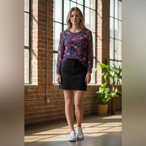 Karen Kane Floral Mesh Ruched Sleeve Top XLP