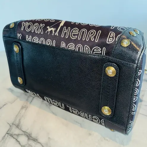 Henri Bendel Signature Brown Logo Speedy Satchel Large Handbag 13"x7x8 Gold