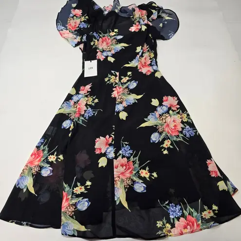 LPA Button Up Midi Dress in Midnight Roses XXS