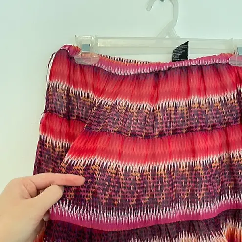 A Byer A. BYER Pink Magenta Coral Multi Ikat Chevron Aztec Boho Pull On A-Line Skirt M