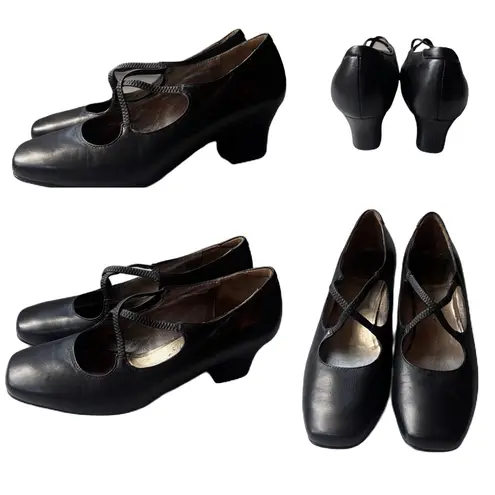 Aravon Comfort Criss Cross Mary Jane Black Women Shoes Size 9D Square Toe Pump